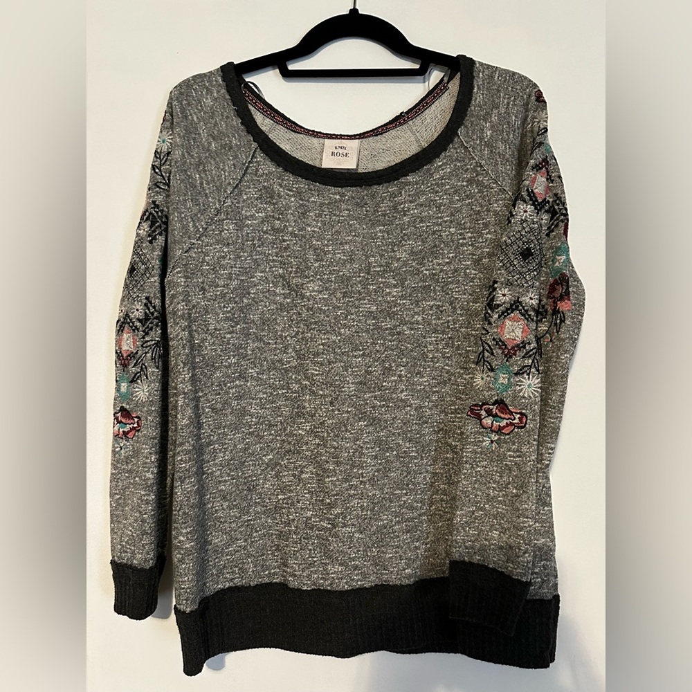 Knox Rose Charcoal Sweater with Purple Trim